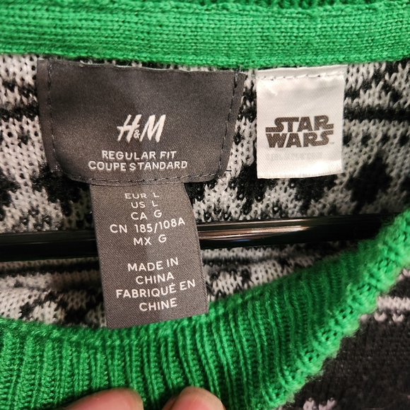 H&M Star Wars Yoda Ugly Christmas Sweater Green Mens Size L - Picture 3 of 4